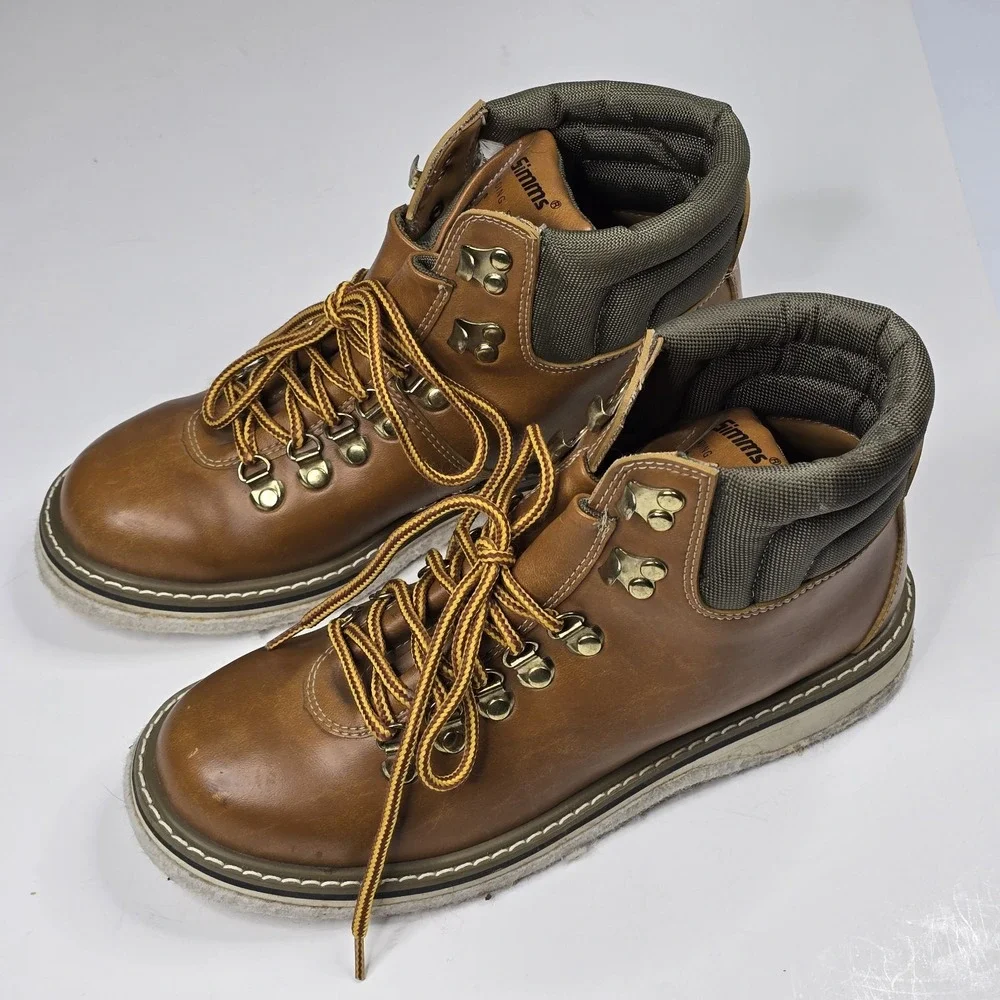 Vintage Simms Wading Shoes Mens 9 Brown Felt Sole Fly Fishing Boots 4465 9M